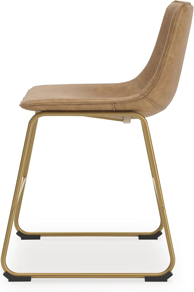 Signature Design by Ashley Lexadine Contemporary Upholstered Faux Leather Dining Chair, Set of 2, Light Brown & Gold