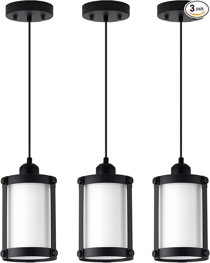 Black Pendant Lights Kitchen Island 3 Pack, Modern Kitchen Pendant Lighting Over Island with Milk Glass, Farmhouse Mini Hanging Light for Sink Dining Room, OS-3014-3PBK