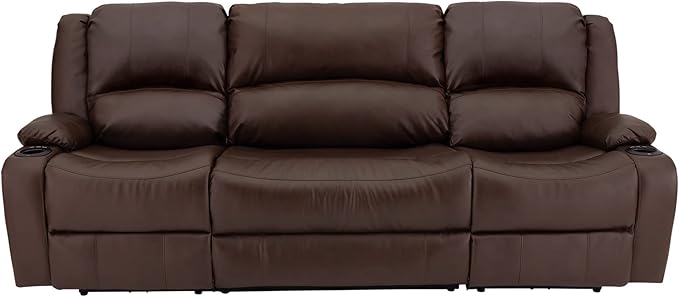 RecPro Charles 94" Powered Triple RV Wall Hugger Recliner | Drop Down Console | RV Furniture with Upgraded 2023 Fabric (Mahogany)