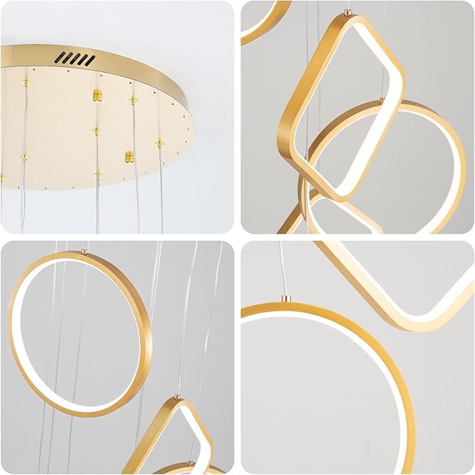 22" Dia x 138" H Modern 15-Light LED Spiral Chandelier, Acrylic Pendant Lighting Fixture for High Ceilings, Staircase, Foyer, Living Room, Warm Light, Adjustable Height, Gold Finish