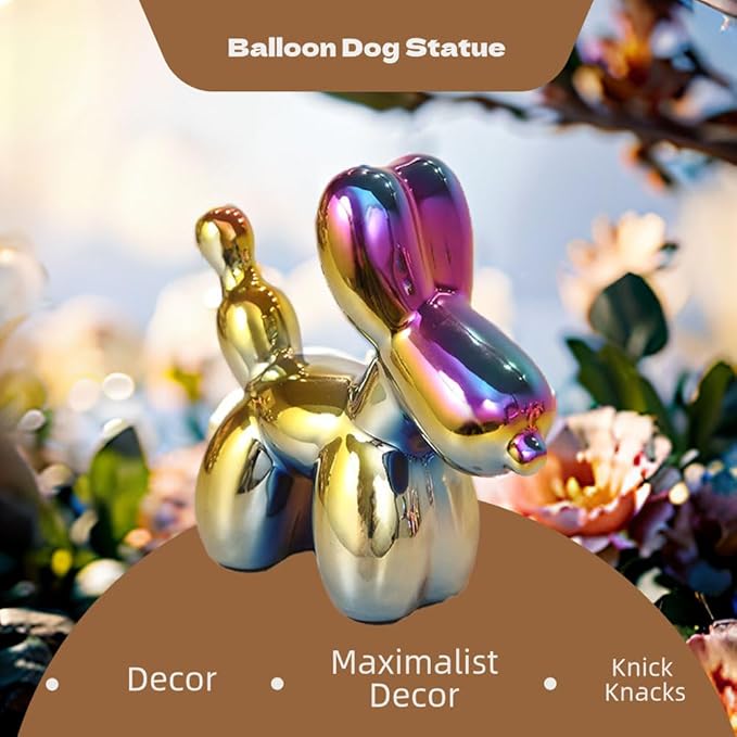Colourful Balloon Dog Sculpture Balloon Dog Statue Cool Stuff to Put on Shelves Balloon Dog Decor Knick Knacks for Shelves Decore Decorative Objects for Coffee Table