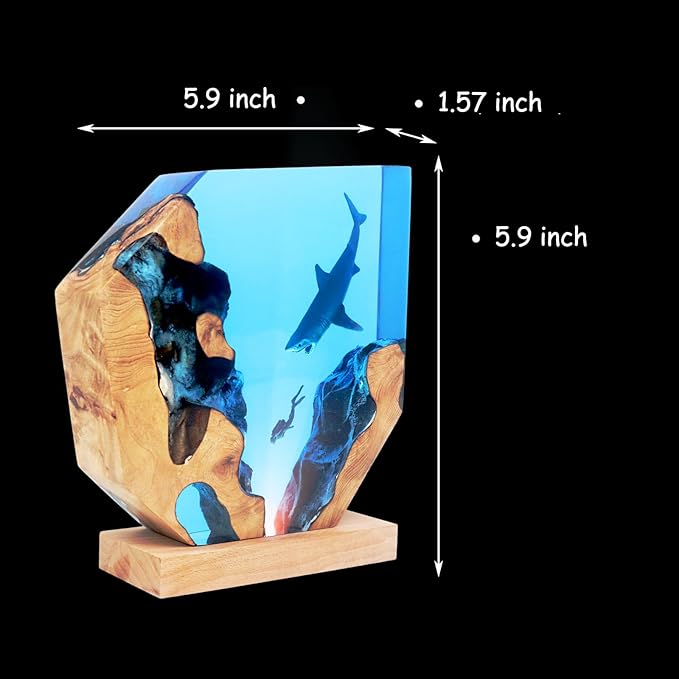 Shark Diver LED Ocean Lamp, Epoxy Resin Decorative Night Light for Office, Desk, Bathroom or Bedroom, Suitable for Holidays (Shark&Diver)