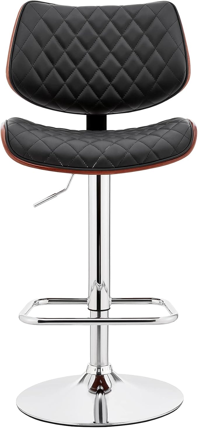 Armen Living Leland Adjustable Black Faux Leather and Chrome Finish Bar Stool