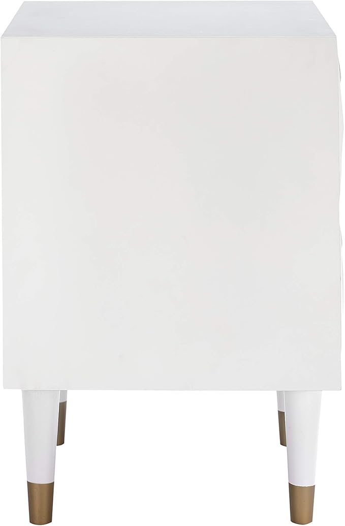 Linon Home Décor Sheerah Two Drawer Geo Texture White Nightstand, Gold