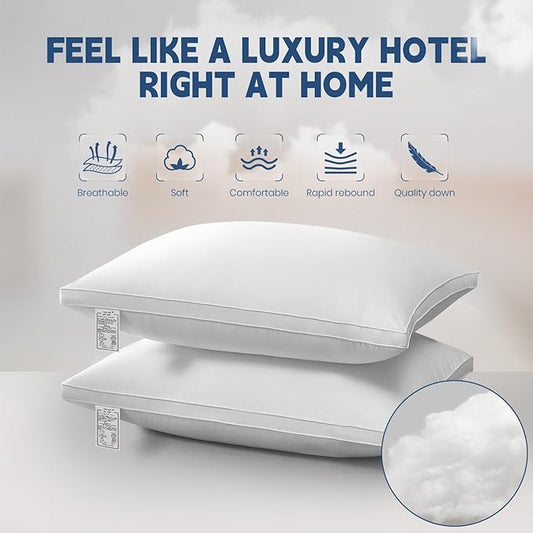 Pillows Standard Size Set of 2, Soft Fluffy Down Alternative Hotel Pillows, 20x26 Inches Bed Pillows for Sleeping