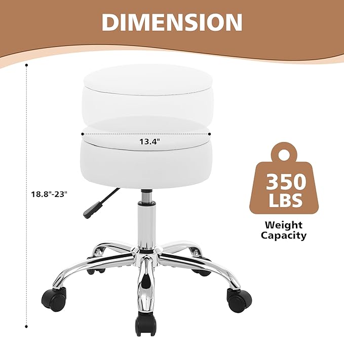 Adjustable Vanity Stool with Storage Rolling Vanity Chair with Wheels Swivel Vanity Stool Chair for Vanity Makeup Stool White
