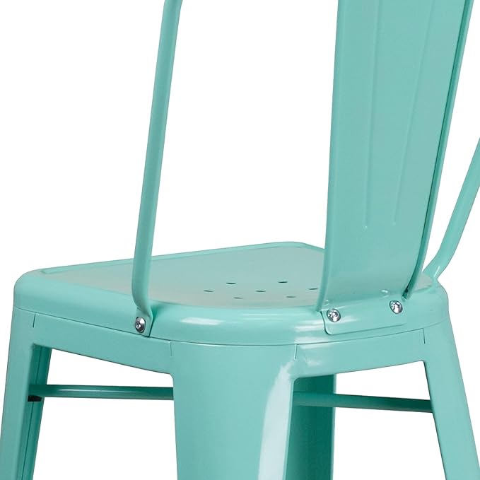 Flash Furniture Commercial Grade 30" High Mint Green Metal Indoor-Outdoor Barstool with Back
