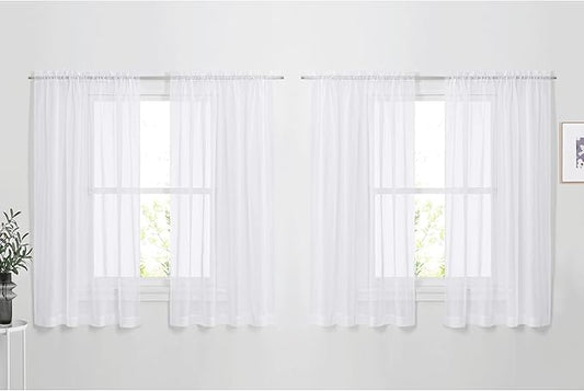 NICETOWN Window Sheer Curtains 63 - Window Treatment Rod Pocket Tulle Voile Drapes/Panels Set for Kitchen (4 Panels, W60 x L63, White)