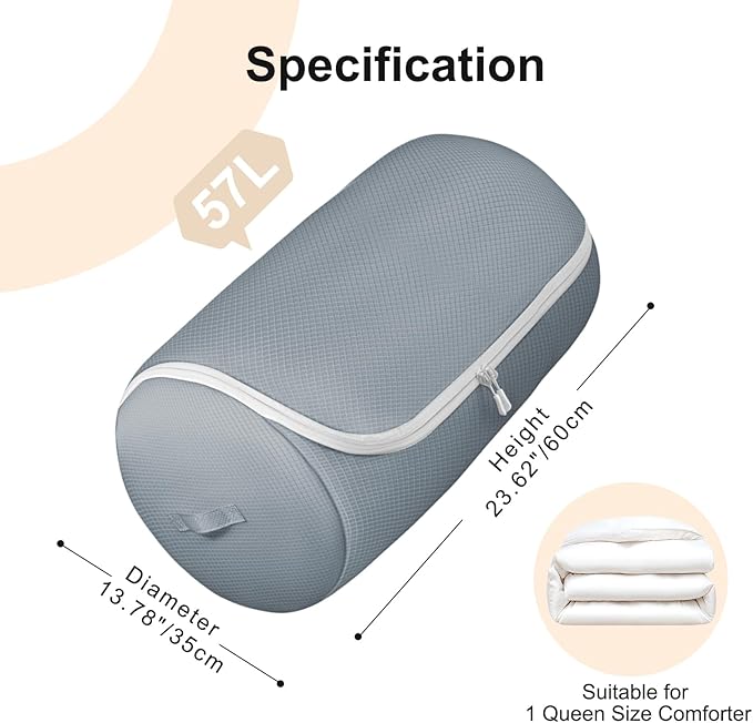 Comforter Storage Organizer - Space-saving Bedding Storage Bags for Queen Duvet & Blanket, Washable, 6-Pack, Grey