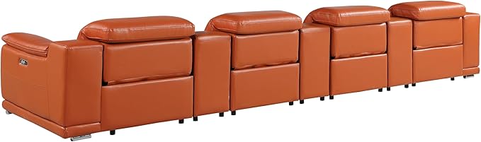 Blackjack Furniture Venice Top Grain Italian Leather Power Recline 7 Piece 4 Seater Sofa - 175" Theater Seating Modern Couch for Living Room Apartment with Adjustable Headrests & USB Port, Camel