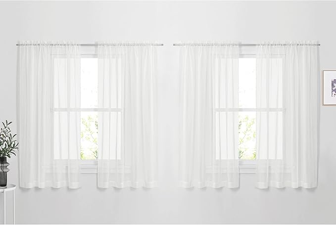NICETOWN Voile Sheer Window Curtains for Half Window, Rod Pocket Elegant Airy Sheer Curtain Drapes for Living Room/Bedroom, W60 x L63, 4 Panels, Ivory