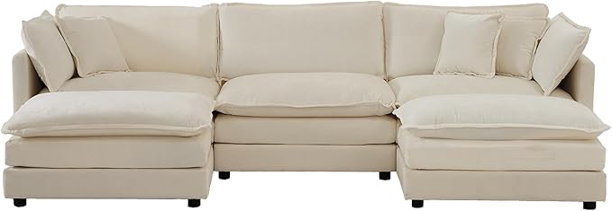 Luxury Modular Sectional Sofa with Ottoman, 111.5" Overstuffed U-Shaped Cloud Sofa, Premium Chenille Fabric Deep Seat Couch, Extra Wide Sectional for Living Room, Apartment & Office | Layer Cushions