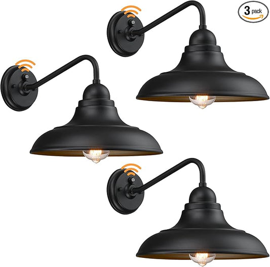 12" Dusk to Dawn Outdoor Wall Sconces Farmhouse Barn Light Outdoor Wall Lights Exterior Wall Lighting Fixture for Porch Entryways, 3 Pack