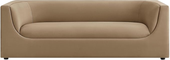 Modway Hilda 86 Inch Modern Curved Back Performance Velvet Sofa in Taupe – Plush Upholstered 3-Seat Couch for Living Room, Apartment, Office