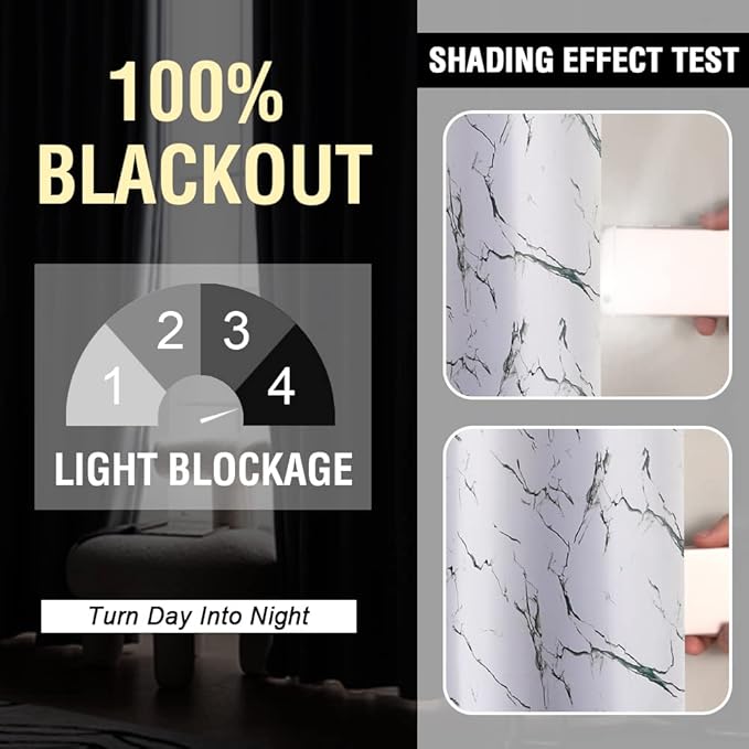 H.VERSAILTEX 100% Blackout Curtains 63 inch Length 2 Panels Set Marble Designs Printed Drapes Thermal Curtains for Bedroom with Black Liner Sound Proof Curtains, Antique Green