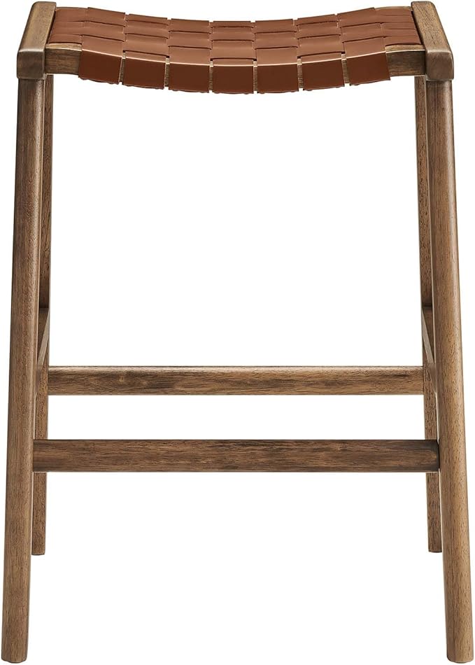Modway Saoirse Faux Leather Wood Counter Stool - Set of 2 in Walnut Brown