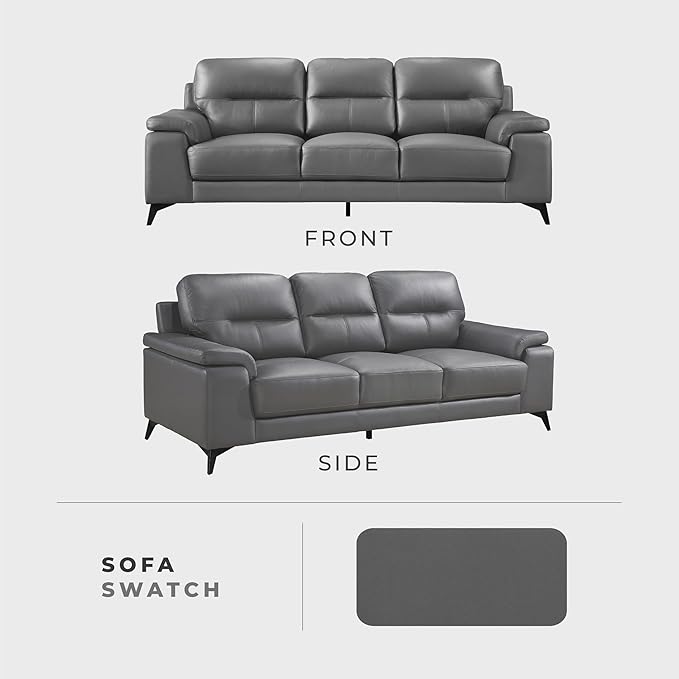 Lexicon Leather Couch, Modern Couch Sofa, Top Grain Leather Match Sofa, Oversized Sofa for Living Room, Bedroom, Office, Apartment, 3-Seater Couches, Dark Gray