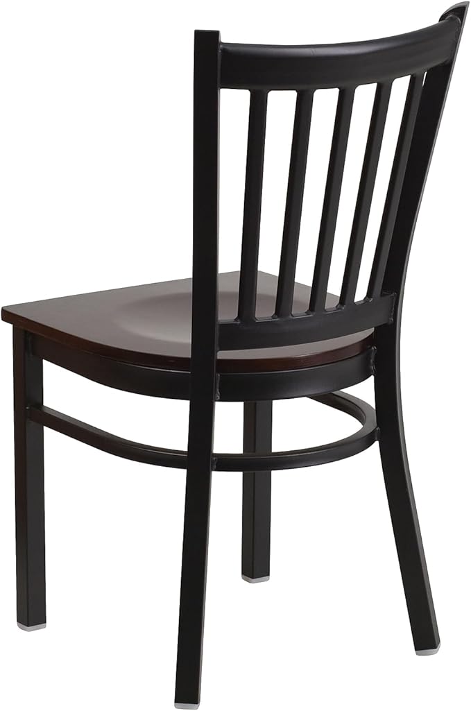 Flash Furniture 2 Pack HERCULES Series Black Vertical Back Metal Restaurant Chair - Walnut Wood Seat