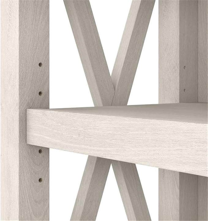 Bush Home Key West 5 Shelf Bookcase - Set of 2 | Tall Bookshelves in Linen White Oak | Sturdy Display Shelves for Library, Living Room, and Home Office