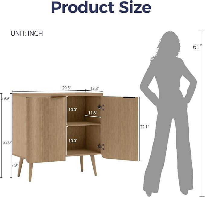 FONTOI Buffet Cabinet with Storage, Wood Fluted Multifunctional Storage Cabinet with 2 Doors, Sideboard Buffet Credenzas for Living Room, Entryway, Hallway, Natual Oak