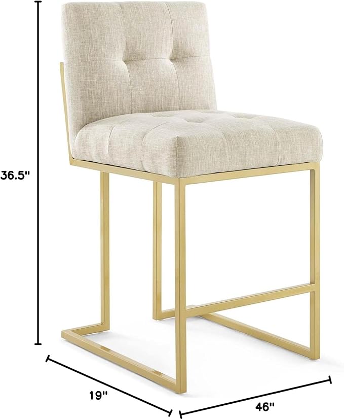 Modway Privy Stainless Steel Upholstered Fabric Counter Stool Set of 2, Gold Beige