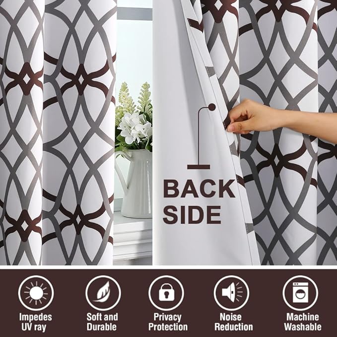 H.VERSAILTEX Blackout Curtains 84 inch Length 2 Panels Set Thermal Curtains & Drapes Window Treatment Noise Reducing Geometric Modern Grommet Living Room Curtains for Bedroom - Brown and Gray