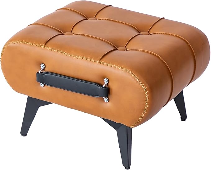 Small Footstool Ottoman - Stylish and Functional Faux Leather Footrest for Extra Seating in Living Room, Entryway, or Office