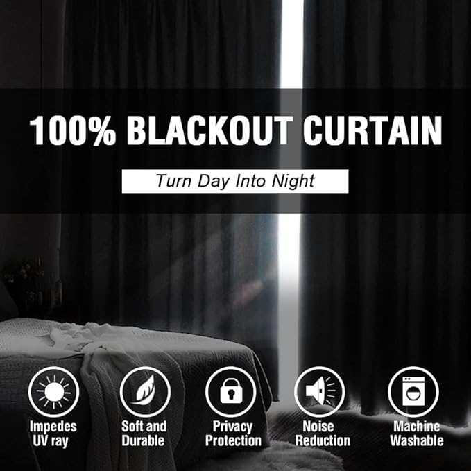 H.VERSAILTEX 100% Blackout Curtains for Bedroom Thermal Insulated Blackout Curtains 63 inch Length Heat and Full Light Blocking Curtains for Living Room with Black Liner 2 Panels Set, Macchiato