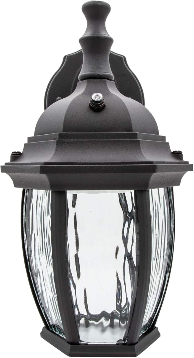 Maxxima LED Outdoor Wall Light - Features Clear Water Glass, 3000K Warm White, 580 Lumens, Dusk to Dawn Photocell Light Sensor, Patio or Porch Sconce Fixture, Ideal for Exterior Decor Lighting - Black