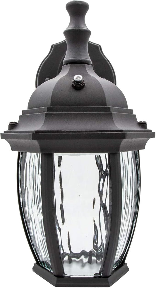 Maxxima LED Outdoor Wall Light - Features Clear Water Glass, 3000K Warm White, 580 Lumens, Dusk to Dawn Photocell Light Sensor, Patio or Porch Sconce Fixture, Ideal for Exterior Decor Lighting - Black