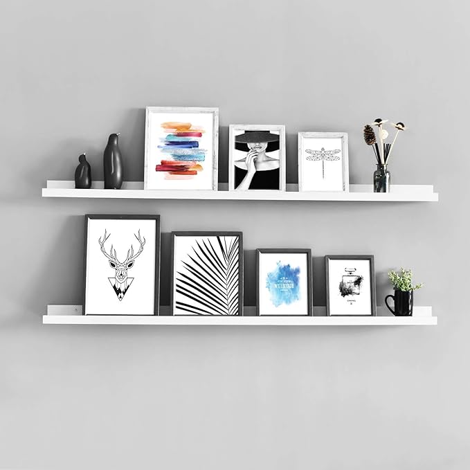 WELLAND Picture Ledge, Photo Ledge, Floating Ledge Wall Shelves, 48-inch, Set of 2, White