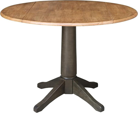 IC INTERNATIONAL CONCEPTS Wood 42 in. Round Top Drop Leaf Pedestal Dining Table in Hickory/Washed Coal