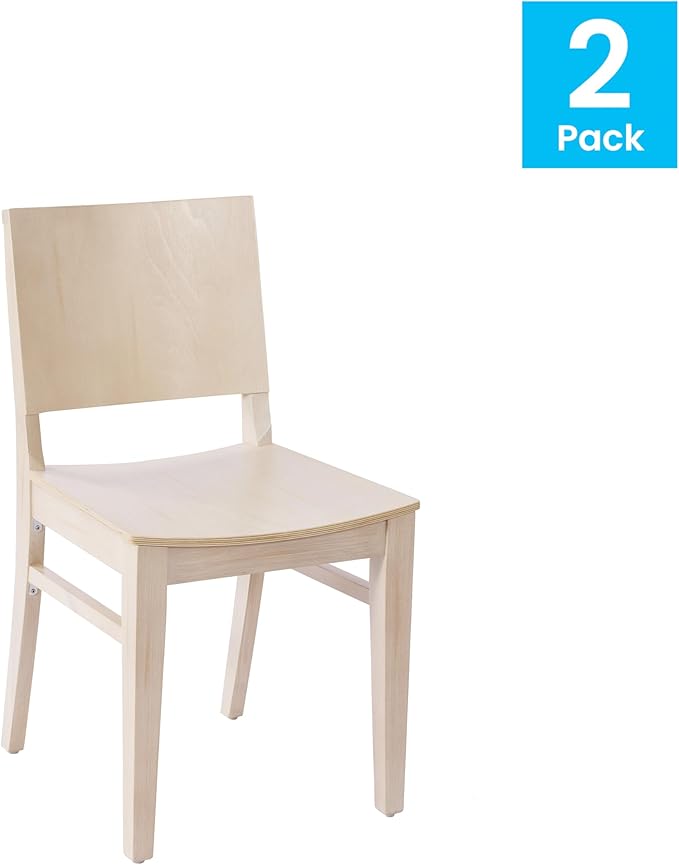 Flash Furniture Naples Commercial Solid Wood Dining Chair, Curved Backrest, Sturdy Mortise and Tenon Construction, Set of 2, Antique White
