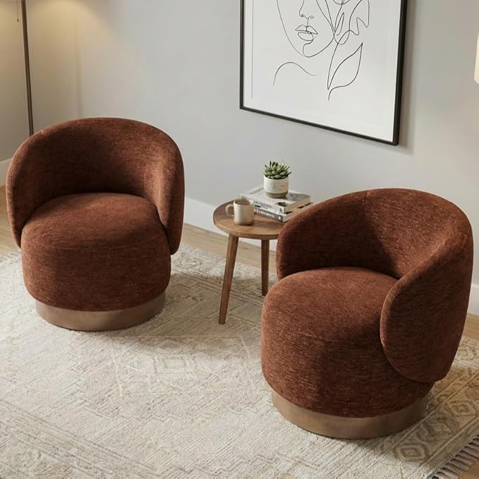 Swivel Accent Chair Modern Round Barrel Armchair with Upholstered Performance Fabric for Living Room Bedroom Waitingroom,1 Box,Red
