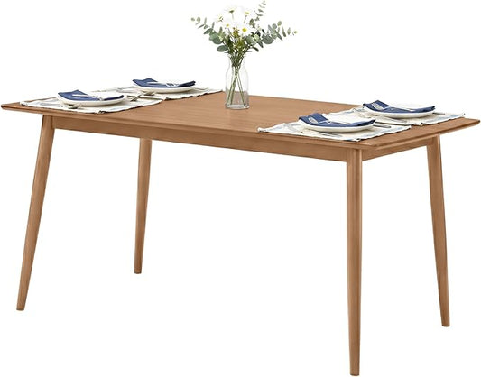 Alaterre Furniture Calais Dining – Mid Century Modern 59-Inch Rectangular Dining Table for 4 – Solid Wood Kitchen and Dining Room Table with Minimalist Design (Pecan Finish)
