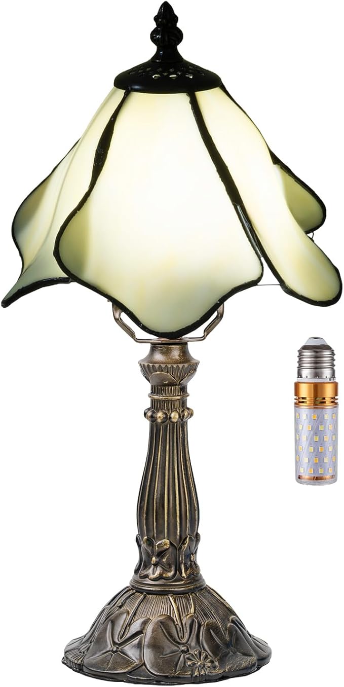 Tiffany Table Lamp,3 Color-Temperature Flowers Stained Glass Lamp,8 Inch Tiffany Style Lamp for Bedroom Living Room Home, Handcrafted Light, Included Bulb (Warm White)