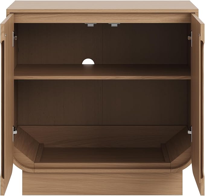 Nathan James Joey Mid Century Modern Storage Cabinet, Arched Accent Cabinet with Rounded Bottom Edges and Integrated Door Pull Cutouts, Raw Oak Set of 4