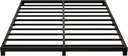 4 Inch King Size Bed Frame, Heavy Duty Metal Platform Low King Bed Frame, No Box Spring Needed, Noise Free, Easy Assembly, Black