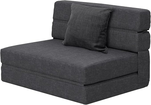 ANONER Folding Sleeper Chair Sofa Bed with Pillow, Memory Foam Fold Out Chair Bed and Futon Floor Couch, Twin Size, Dark Gray