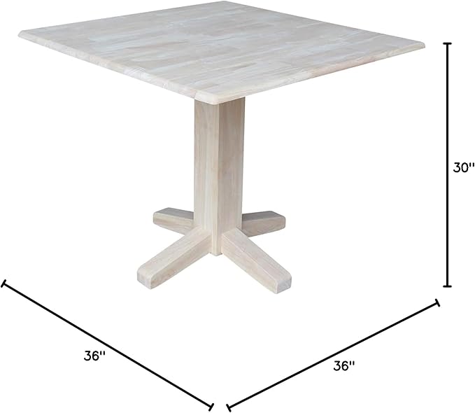 Solid Wood 36" Square Dual Drop Leaf Dining Table, Unfinished