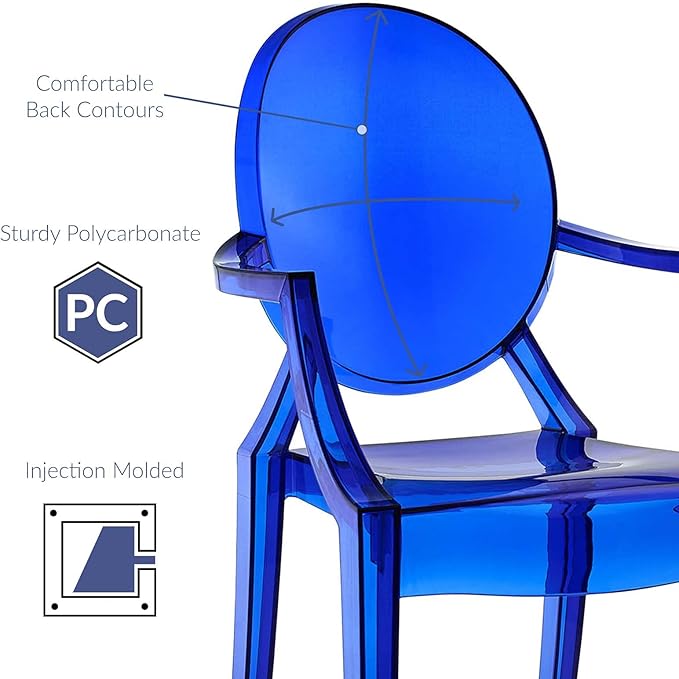 Modway Casper Modern Acrylic Stacking Two Dining Armchairs in Blue