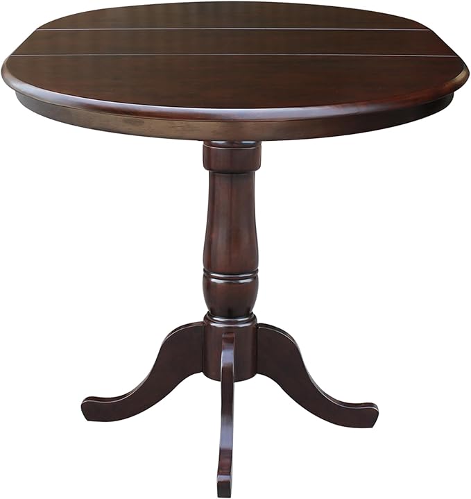 International Concepts 36-Inch Round Top Pedestal Table with 12-Inch Leaf, 36-Inch Counter Height, Rich Mocha