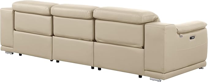 BlackJack Furniture Venice Top Grain Italian Leather Power Recline 3 Piece Sofa - 107" Theater Seating Modern Couch for Living Room Apartment Lounge Home with Adjustable Headrests & USB Port, Beige