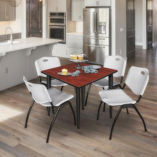 Regency Kahlo 42 in. Square Breakroom Table- Cherry Top, Black Tapered Legs