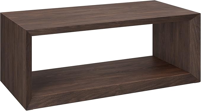 Henn&Hart 48" Rectangular Wood Coffee Table with Open Storage Shelf for Living Room, Family Room, or Office, Warm Brown