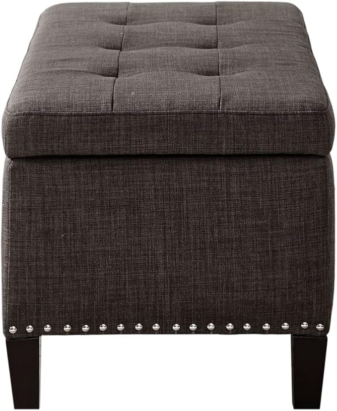 Madison Park Shandra II Storage Ottoman - Solid Wood, Polyester Fabric Toy Chest Modern Style Lift-Top Accent Bench for Bedroom Furniture, Medium, Charcoal