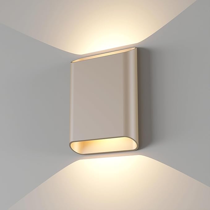 Aluminum Wall Sconces 15.5W LED Waterproof Wall Lights, IP65 Outdoor Porch Lamp Up and Down Dimmable Modern Wall Lamps for Bedroom Living Room Garage Yard 3000K… (Champagne)
