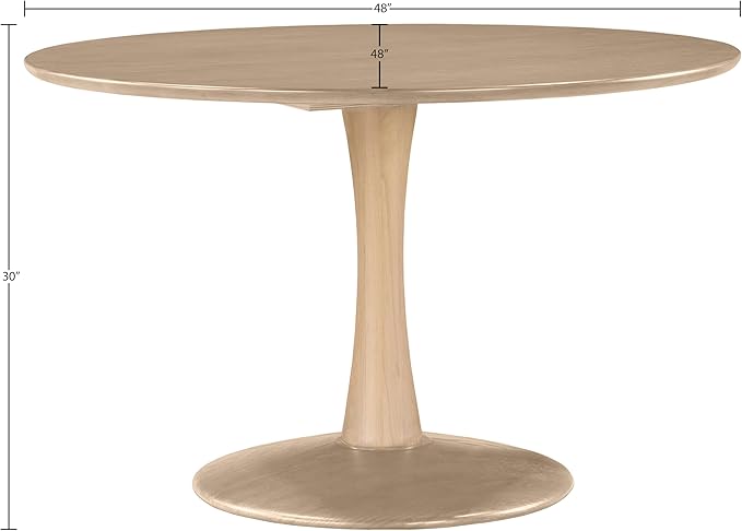 Meridian Furniture 915Oak-T Holly Collection Mid-Century Modern Dining Table with Rich Natural Finish, Solid Wood, Oak Veneer, 48" W x 48" D x 30" H, Natural