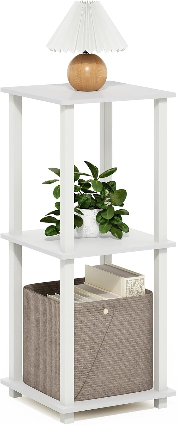 Furinno Simplistic Side Table Set of 2, 2-Tier Square Modern End Table, Nightstand, Night Stand, Bedside Table, Toolless Assembly, for Living Room, Bedroom, White
