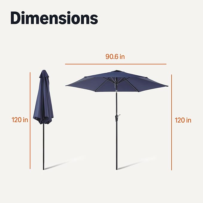 Amazon Basics Patio Umbrella with Crank Lift and Push Button Tilt, 10 Foot, Navy